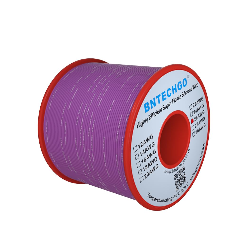 BNTECHGO 26 Gauge Silicone Wire Spool Purple 250 ft Ultra Flexible High Temp 200 deg C 600V 26 AWG Silicone Rubber Wire 30 Strands of Tinned Copper Wire Stranded Wire for Model Low Impedance