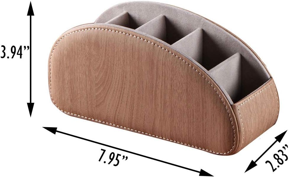 TV Remote Control Holder with 5 Compartments,Pu Leather Remote Caddy/Box/Tray Bedside Table Desk Storage Organizer for DVD, Blu-Ray, Media Player, Heater Controllers and Cosmetics Office Supplies (WOOD): Home Improvement