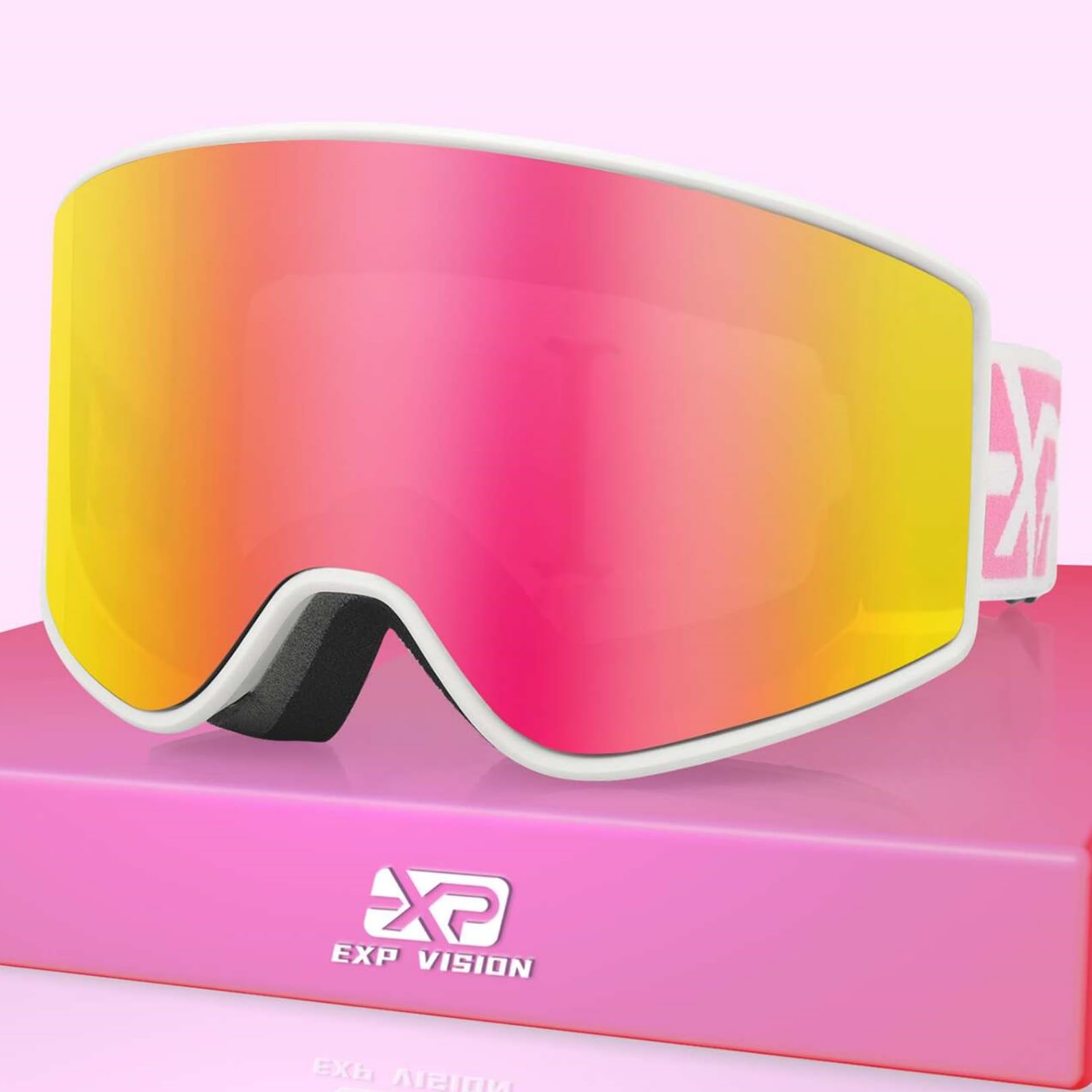 EXP VISION Parent-child Ski Goggles Set, Anti Fog Snow Goggles 100% UV Protection OTG Snowboard Glasses for Men, Women, Youth, kids (Adult Ski Goggles-Pink)