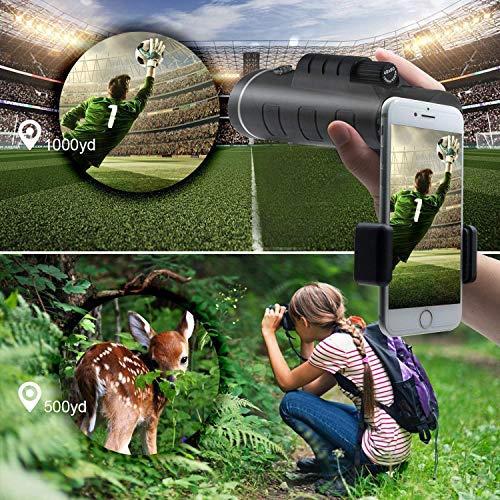 40x60 Monocular Telescope, High Power Monocular Scope with Smartphone Clip and Tripod, Waterproof Dual Focus BAK4 Prism FMC Lens, Low Night Vision for Outdoors/Bird Watching/Hunting/Camping/Travel