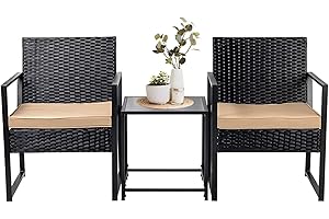 Aug-guan Patio Furniture Set,Wicker Bistro Set 3 Pieces Outdoor Furniture,Rattan Table and Patio Chairs Set for Balcony,Yard,Porch and Deck（Khaki