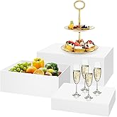 3 Pack White Buffet Food Risers, Large Size Acrylic Display Box for Dessert Table Food Drink Collectibles Jewelry Figures,Rec