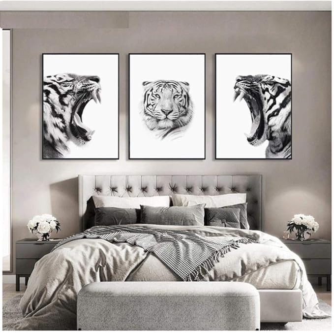 WLKQY Póster de lienzo de animales salvajes en blanco y negro