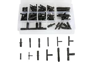 JOYCOURT 125 Pcs Vacuum Connector Assortment, Vacuum Hose Line Fittings Auto Vacuum Tubing Connector, Nylon Barbed Type Vacuum Tee Connector Kit, 12 Sizes Hose Tee Reducer and Straight Connector Set (125 PCS)