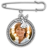 Wedding Bouquet Photo Charm Pin with Memorial Angel for Bride or Groom | Easily Add Your Own Photo. Memorial Picture Pin for Bride's Flowers or Groom's Boutonniere on Wedding Day