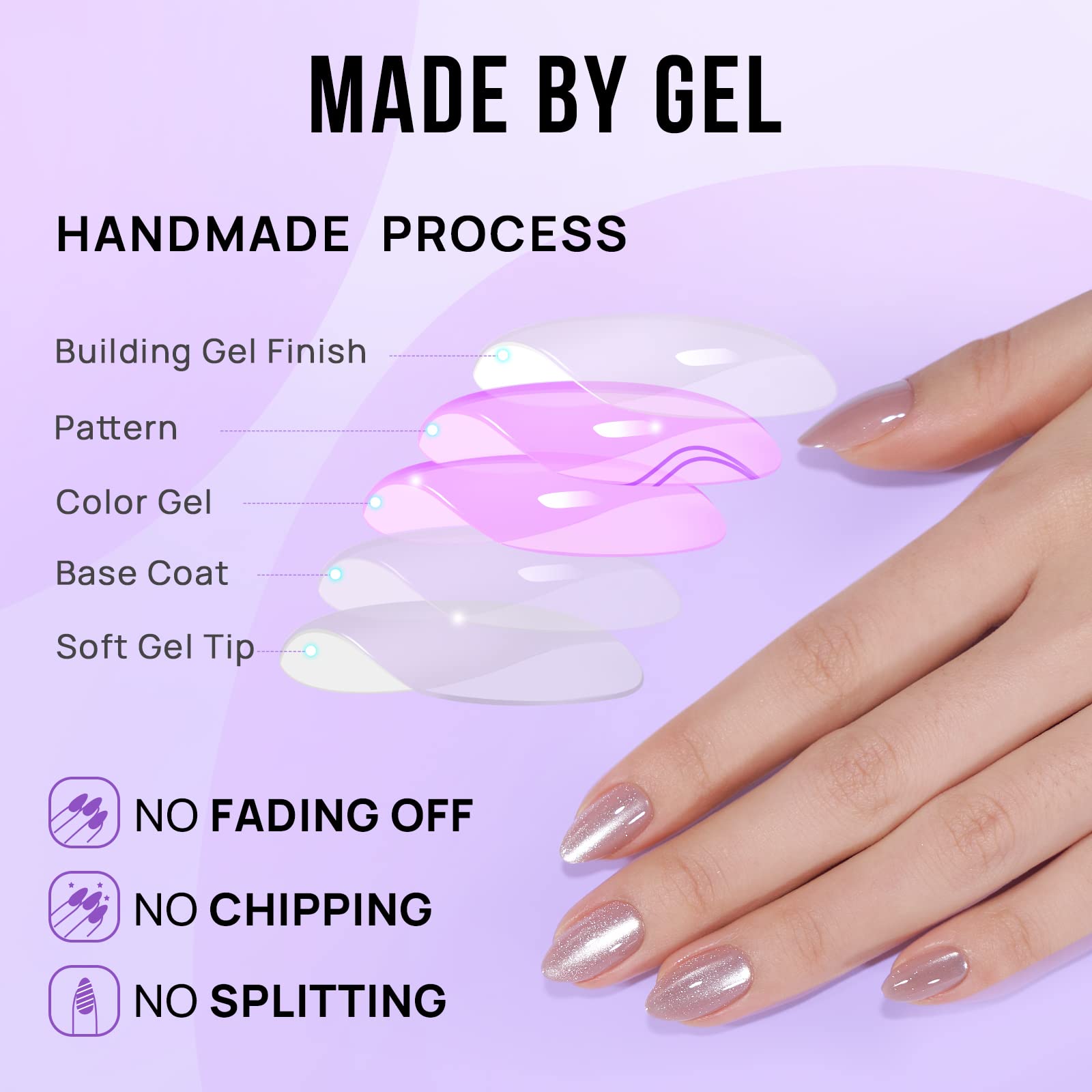 Press On Nails Short - BTArtbox Almond Press On Nails, Opaque Reusable Stick On Nails, Fake Nail with Nail Glue in 16 Sizes - 30 Nail Kit, Falling Star Cat Eye - Image 4