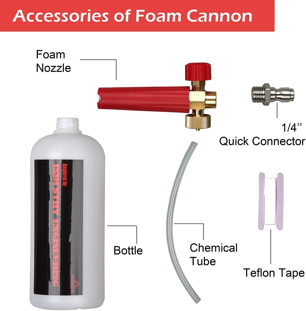 YAMATIC Adjustable Foam Cannon Professional Car Wash Pressure Washer Jet Wash 1/4" Quick Connect Snow Foam Lance: Garden & Outdoor