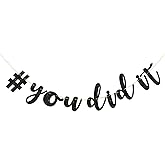 Black You Did It Banner - for Congrats Grad Bunting - So Proud of You Graduation Party Bunting Decorations (Glitter)