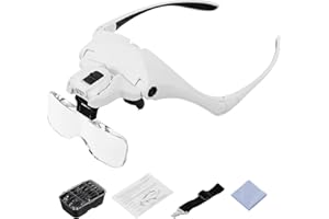 VOREY Headband Magnifier with LED Light, Head Mount Magnifier Glasses Light Bracket for Handsfree Reading Jewelry Loupe Watch Repair Sewing Lash Extension Dentist Tailor Needle Work,5 Replaceable Lenses