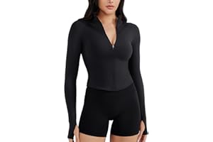 YEOREO SoftHue Women's Athletic Jacket Cropped Long Sleeve Workout Top Zip Up Gym Compression Shirts with Thumb Holes