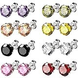 Jstyle Jewelry Stainless Steel Womens CZ Stud Earrings Set Piercing, 8 Pairs 8MM