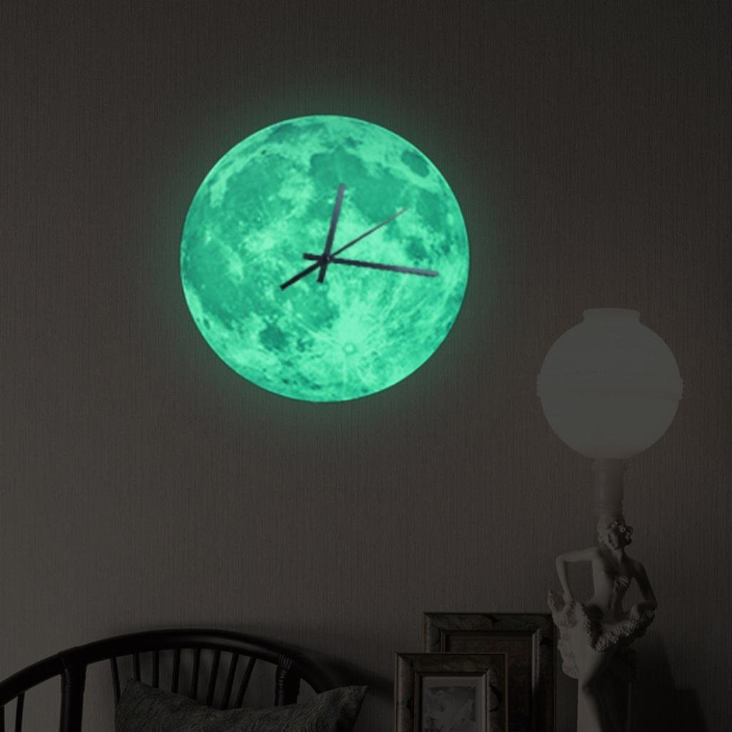 IGEMY New Luminous Moonlight Wall Clock 3D Watch Moon Glow In The Dark