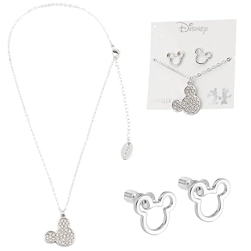Disney Stitch Girls Jewellery Set, Friendship Necklace Earrings Bracelet Rings - Stitch Gifts (Silver Mickey)