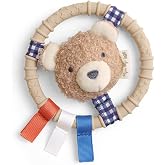 Itzy Ritzy Silicone Teething Ring, Plush Sensory Toy with Jingle (Bear) | Textured Silicone Teething Ring with Plush, Gentle Jingle Sounds &amp; Colorful Ribbons for Sensory Play and Teething Relief