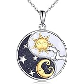 URONE Yin Yang Necklace 925 Sterling Silver Sun Moon Pendant Necklace Yin Yang Jewelry Gifts for Women