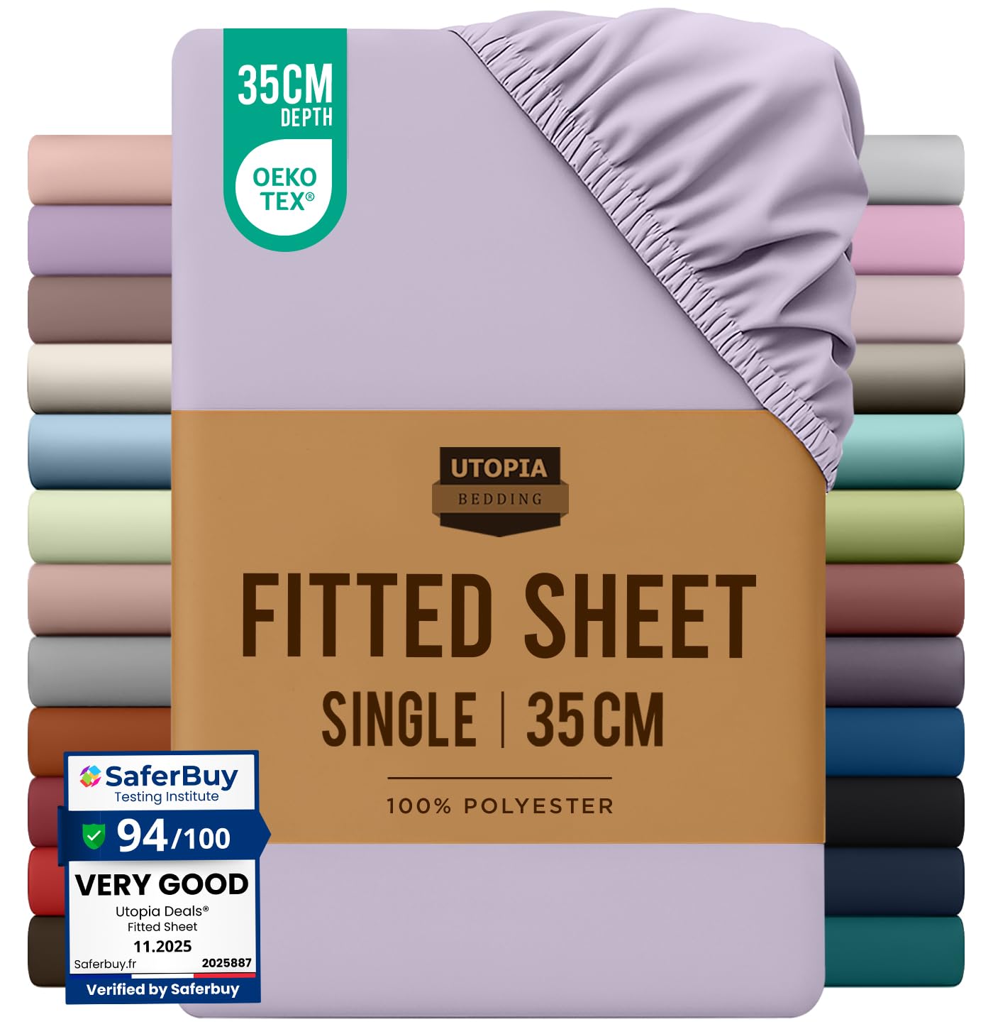 Utopia Bedding Fitted Sheet Single, Lavender - Deep Pocket 14 inch (35 cm) - Easy Care - OEKO-TEX Certified - Soft Brushed Microfibre Fabric - Shrinkage and Fade Resistant - Bottom Sheet