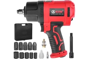 XIIW 1/2 Inch Air Impact Wrench, Max Torque 1560 ft-lbs, lightweight 4.4 lb Design, Air Impact Gun Includes 11 Pcs CR-V Steel Impact Socket Set and Storage Case, Twin Hammer 8000RPM for Automobile Repair