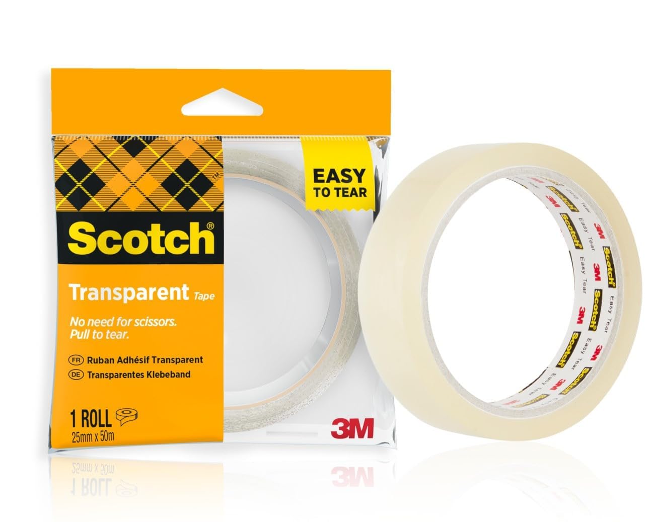 Scotch Transparent Tape 508-1 Roll - 25 mm x 50 m - General Purpose Clear Tape for School, Home and Office