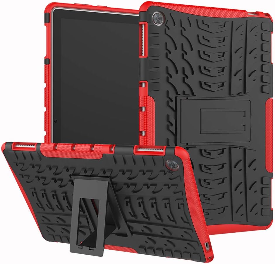 for Huawei MediaPad M5 Lite 10.1 Case [Kickstand Feature] Hard PC Back Cover Soft TPU Dual Layer Shockproof Impact Resistance Armor Defender Case for MediaPad M5 Lite 10.1 Inch(Red)
