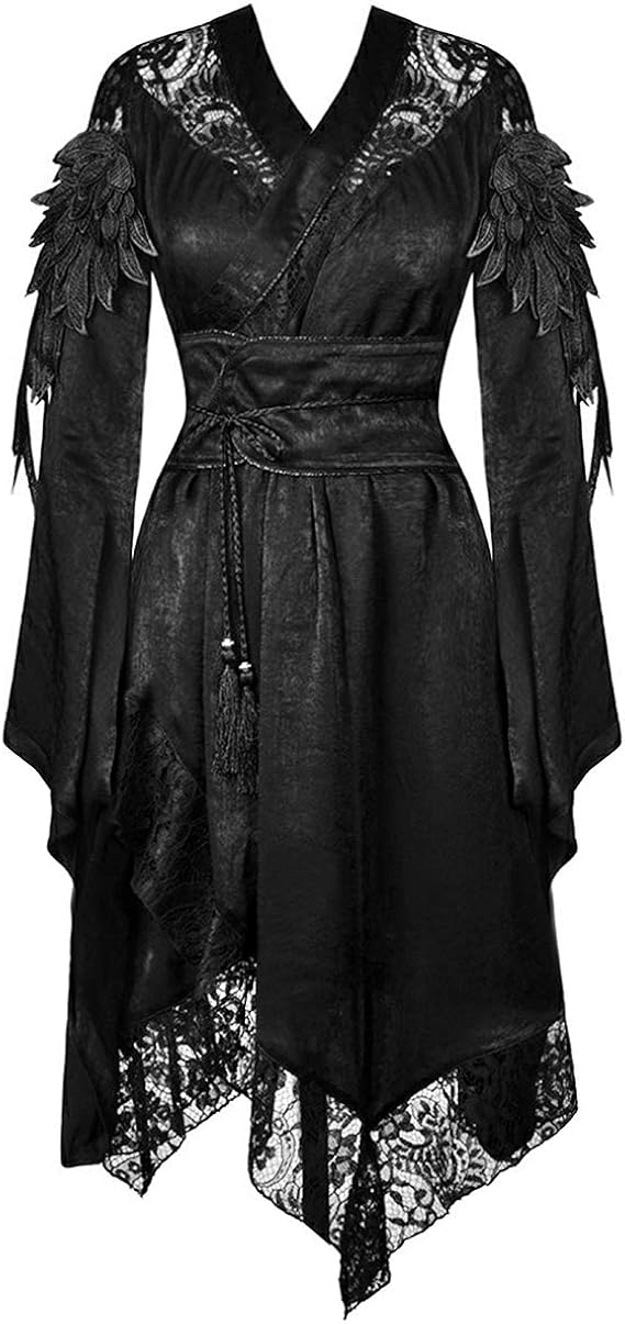 Dark In Love Womens Gothic Lolita Kimono Dress Robe Jacket Gown Black