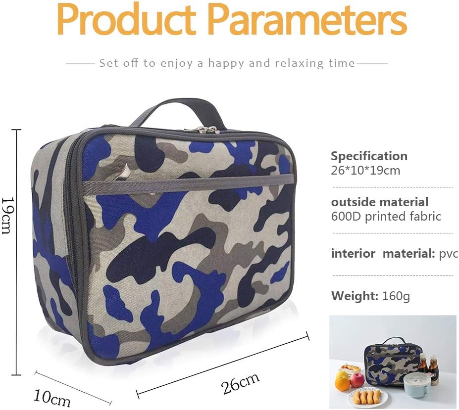 GRKJGytech Insulated Lunch Bag for Men Kids Portable Leakproof Food Drink Camo Cooler Bag for Boys Girls Pack Lunch Box for Work School Picnic Camping(Camo Blue) - Image 3