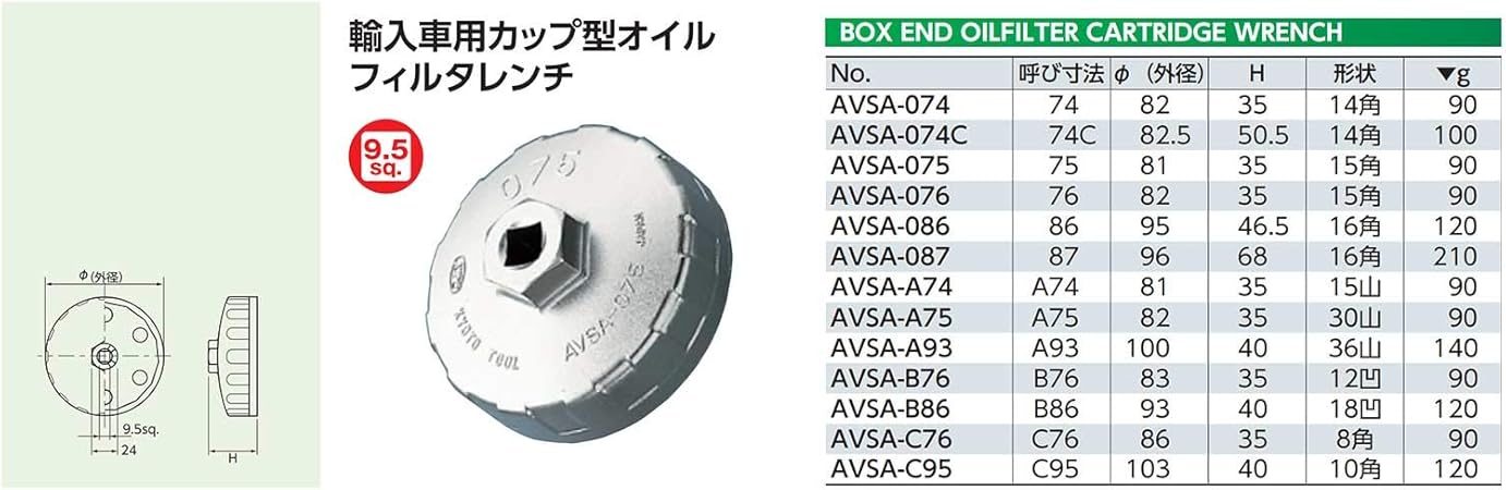 Amazon Ktc ケーテーシー カップ型オイルフィルターレンチ Avsa 075 フックレンチ