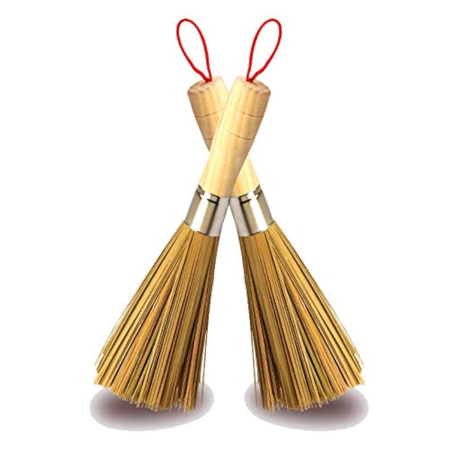 Photo 1 of 2 Pack Cleaning Whisk Traditional Natural Bamboo Wok Brushes Dishwashing Kitchen Tools Traditional Natural Bamboo Cleaning Brushes