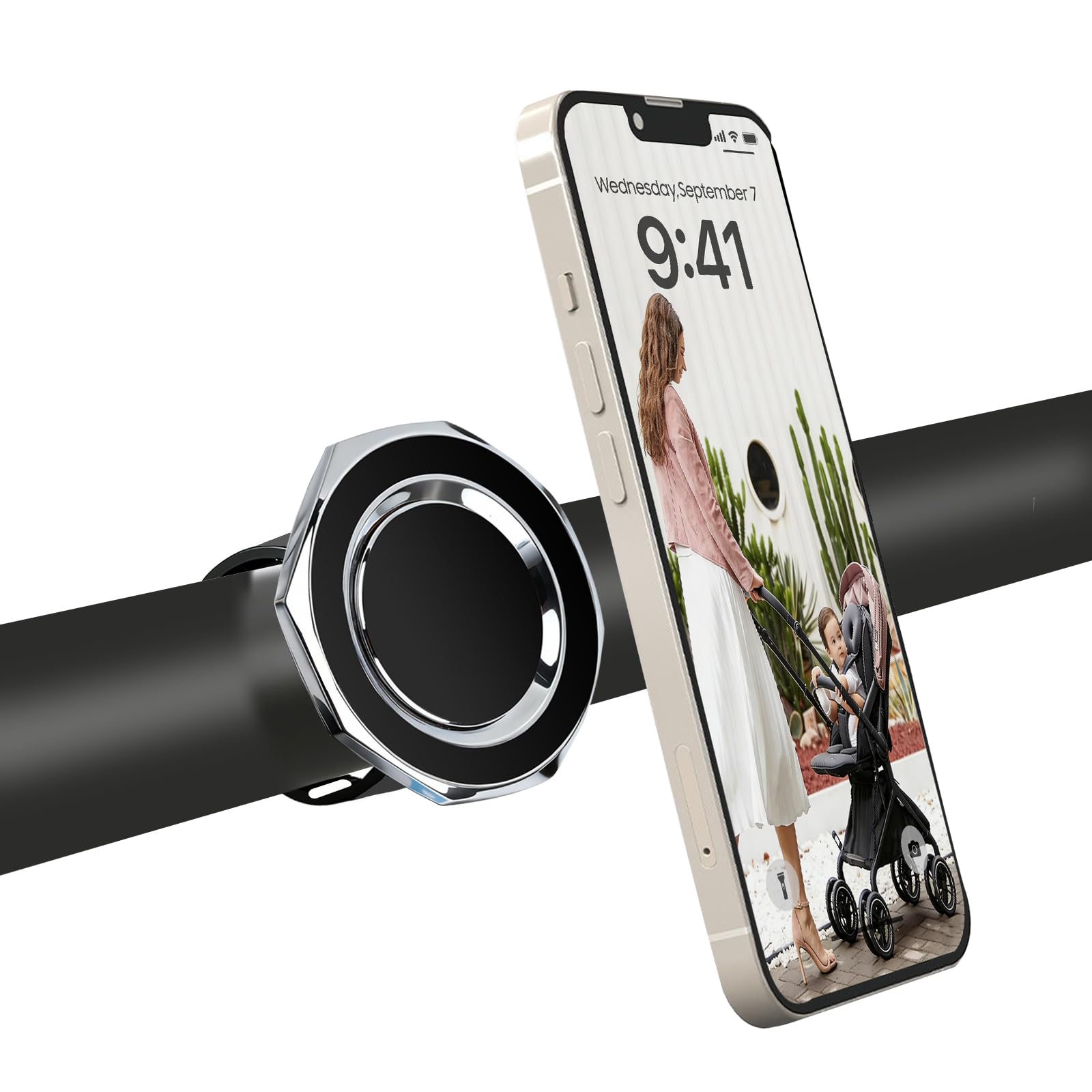 HAEZU Stroller Phone Holder Compatible with Uppababys,Gracos,Bugaboos - Strong Magnetic Stroller Phone Mount,Compatible with MagSafes,Adjustable Silicone Strap,Fits for iPhone 12–17 & Android