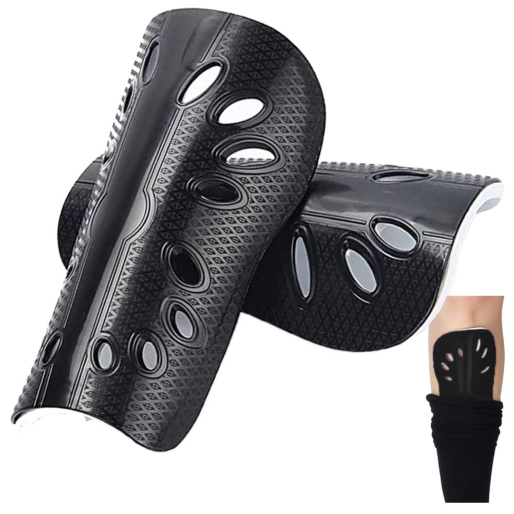 MMIAOO Shin pads,Soccer Shin Guards,Football Shin Pads - Plastic breathable leggings,Running Jogging Armor Protector knee socksfor for Kids Adults Sports protection Protective equipment (Black)