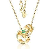 TIMELESSTAR Gold Clover Necklaces for Women Dainty Pendant with Premium Moissanite|Lab-Grown Emerald|925 Sterling Silver 14K Gold Plated Non Tarnish