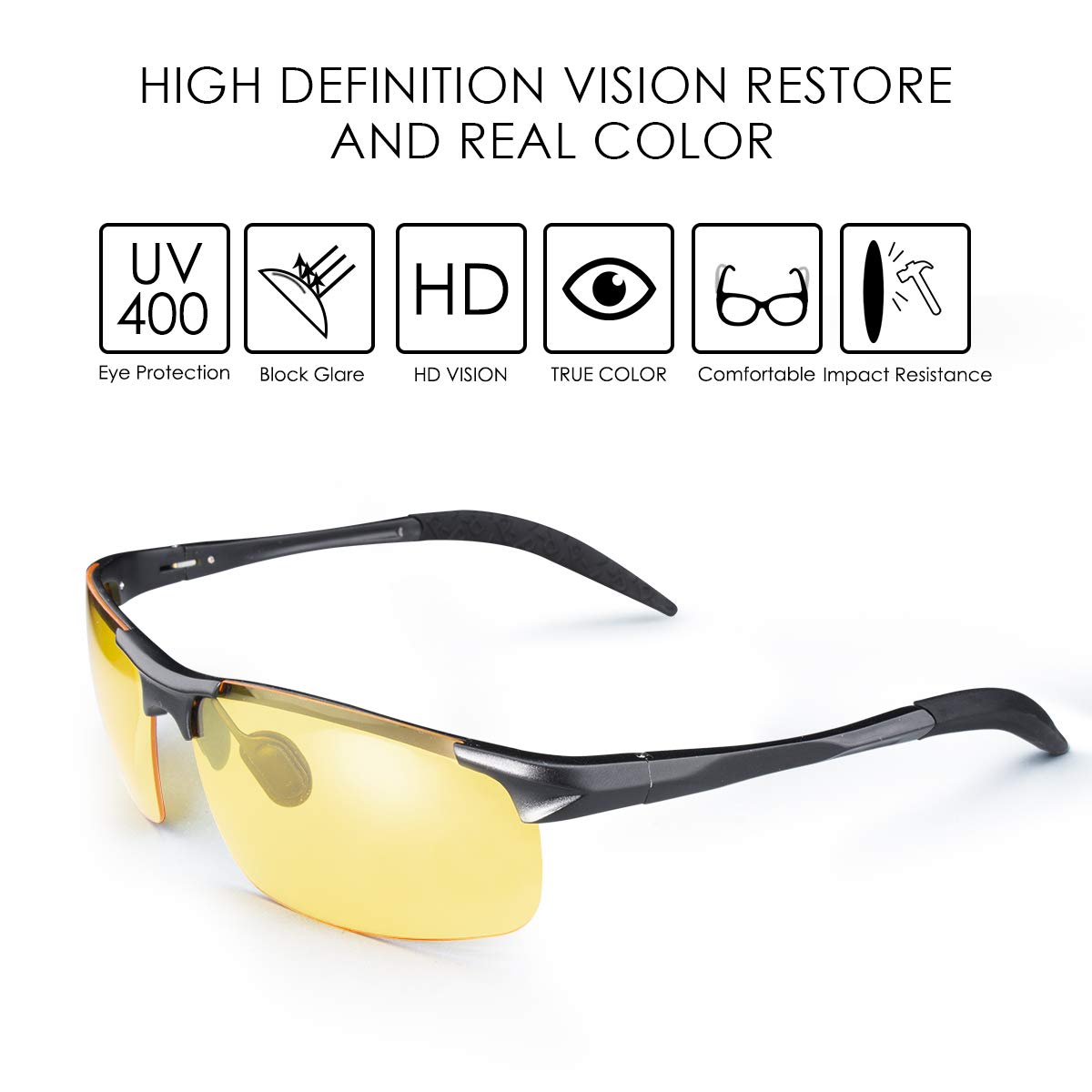 CHEREEKI Gafas de Sol Visión Nocturna, Gafas de Sol Visión Nocturna Polarizadas Hombre Mujer, Gafas de Conducir Deportes100% Protección UV400 Gafas para Conducción (amarillo)