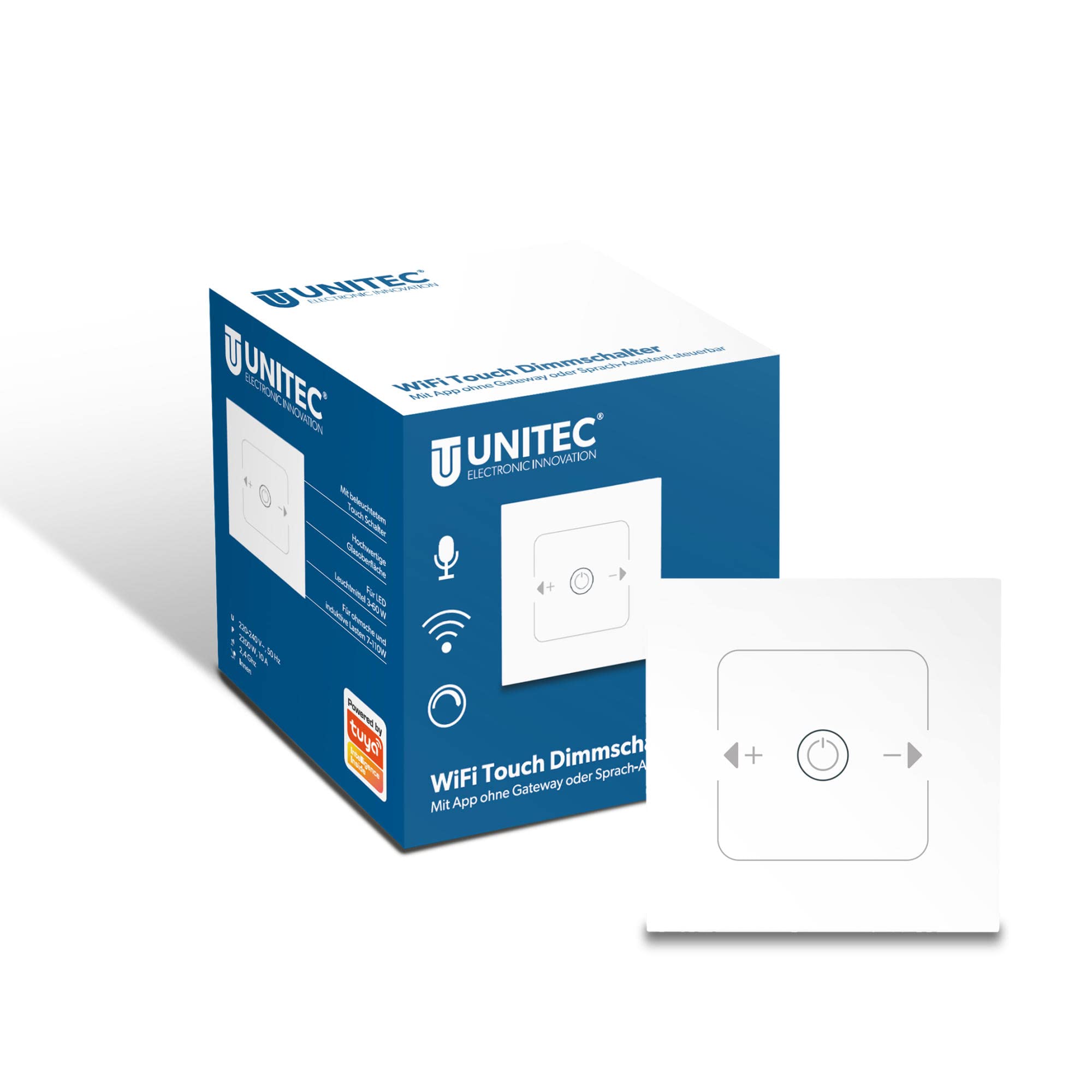UNITEC WiFi Touch Dimmer, Control via Smartphone, Tablet or Button, Touch Function, with Time Programmes, Integrated Lighting, White