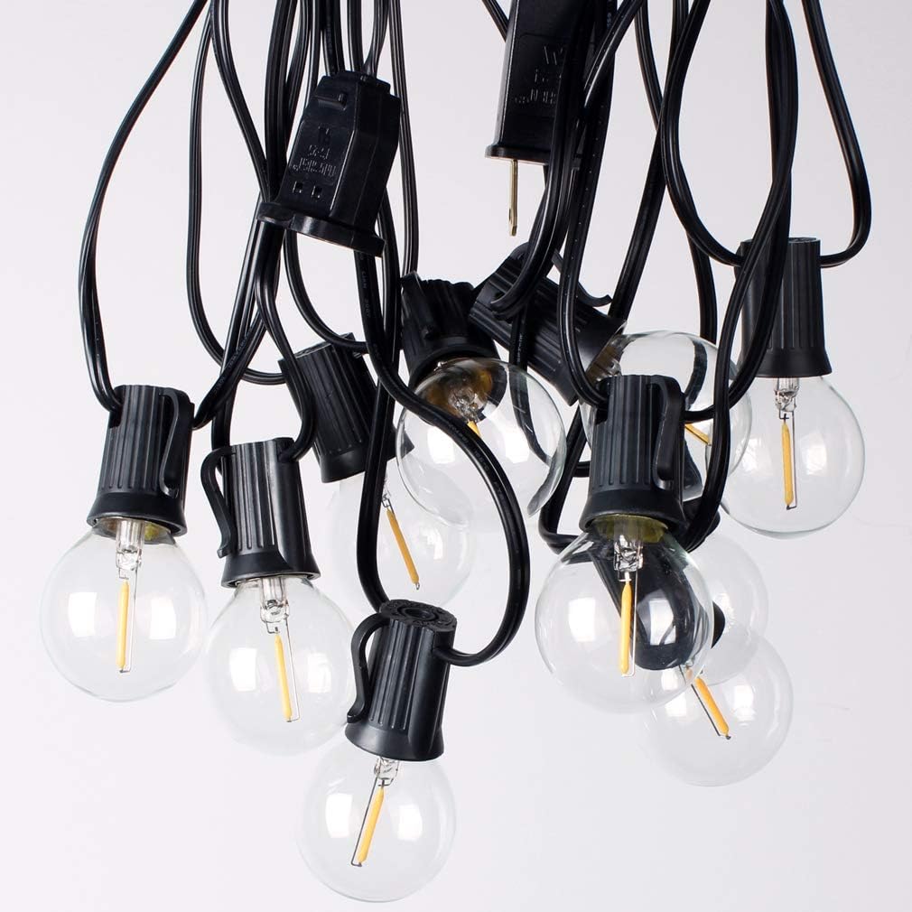 Newpow Outdoor String Lights 100ft with 50+2 Spare Dimmable Shatterproof Waterproof LED G40 Globe Bulbs - Clear Plastic, 1W 60LM 2200K Warm Glow for Indoor/Outdoor Decoration and Lighting -Black Wire: Home Improvement