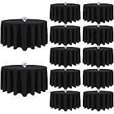 pepmily 12 Pack Black Round Tablecloths 120 Inch Round Table Cloth, Wrinkle Resistant Washable Polyester Fabric Table Cloth Round Table Cover for Dining Banquet Wedding Party
