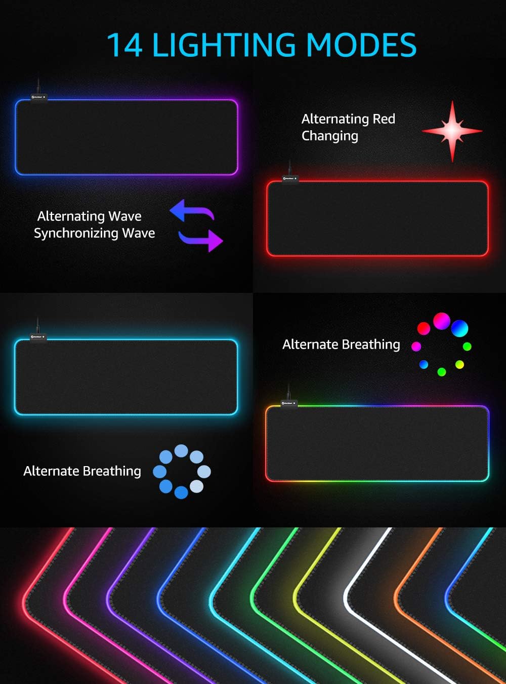 RGB Gaming Mouse Pad, UtechSmart Large Extended Soft Led Mouse Pad with 14 Lighting Modes 2 Brightness Levels, Computer Keyboard Mousepads Mat 800 x 300mm / 31.5×11.8 inches: Electronics