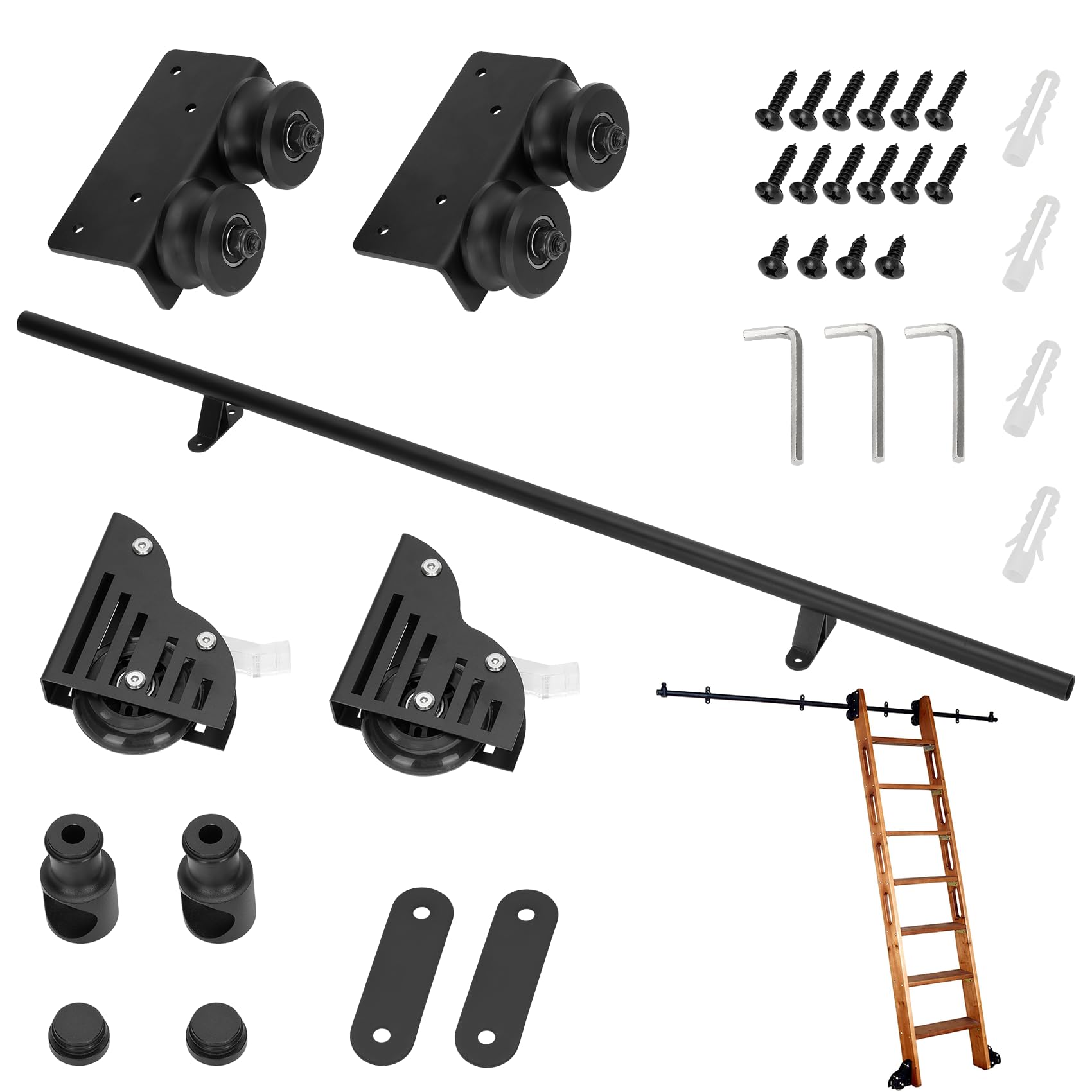 Photo 1 of ??????? 4FT Library Ladder Hardware Kit - Rolling Ladder Hardware with Braking Wheels, 350 lbs Capacity Heavy Duty Sliding Rail Track for Bookshelves/Kitchen/Loft