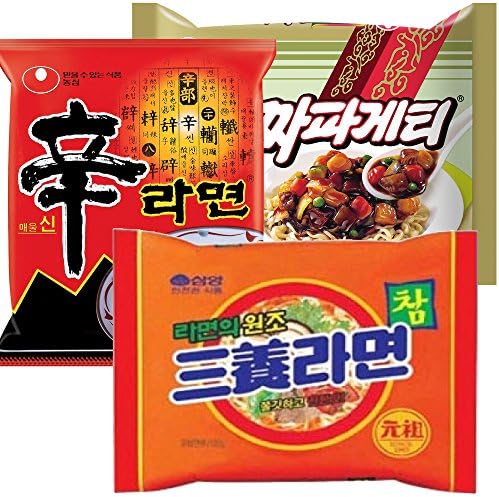Nongshim and Samyang Ramyun 6 Pack Special Combo 77 (2pc of Shin Ramyun , 2pc of Chapagetti, and 2pc of Samyang Noodle) Total 6 Pc