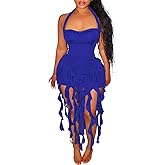 Ptorlio Sexy Women's Mini Halter Dress Birthday Party Club Ruffle Tassel Backless Bodycon Short Dresses