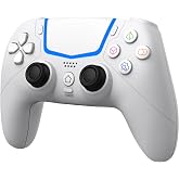 BETMI Wireless Controller for PS-5/Pro/Slim/PC with Hall Joysticks (White) | Bluetooth Gaming Controller with LED Channel Light/Turbo/6-Axis Gyro/Dual Vibration/Touchpad/3.5mm TRRS Audio Jack/Speaker
