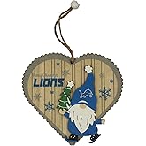 FOCO NFL Detroit Lions Wooden Gnome Heart Ornament – Officially Licensed Holiday Decoration