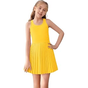 Haloumoning Girls Sleeveless Tennis Dress Athletic Pleated Golf Dresses | Kids Active Outfit with Shorts Pockets 4-14Y, Summe