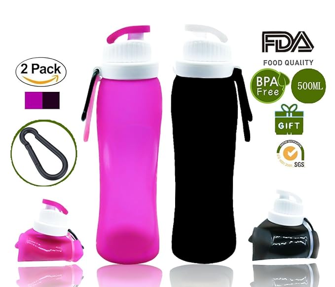 Faltbare Wasserflasche Weisika 2 Stück Silikon Anti-Leckage Mit auslaufsicheren Ventilflaschen Reisen in Freien Wasserflasche