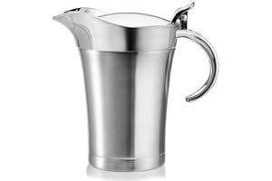 Peohud Gravy Boat, 304 Stainless Steel Double Insulated Sauce Jug with Hinged Lid, 24 Oz Gravy Warmer Pitcher for Home and Kitchen