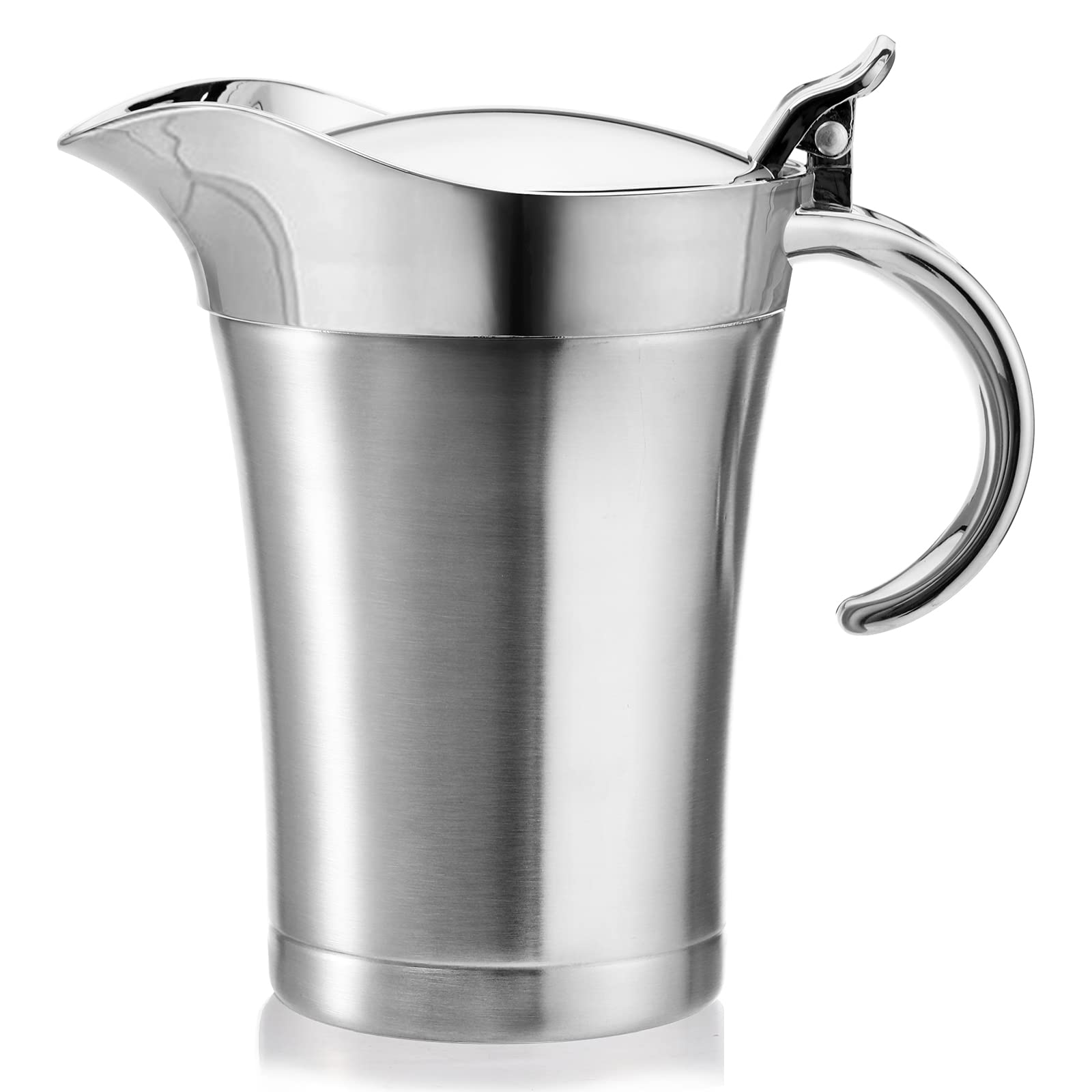 Peohud Double Insulated Gravy Boat, 700ml Stainless Steel Gravy Jug with Hinged Lid, Gravy Warmer Pitcher for Home, Kitchen, Easy Clean Serving Jug for Custard and Cream