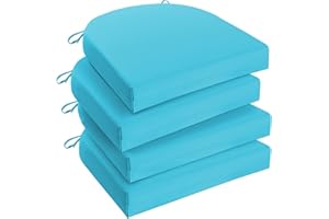 UNIKOME Outdoor Chair Cushions Pack of 4, U-Shape Water Resistant Patio Cushions with Ties, High Density Sponge Filling Round Corner Seat Cushions for Outdoor Furniture, 17"*16"*2", Teal Blue