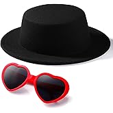 Classic Black Fedora Hat with Red Heart-Shaped Sunglasses – Fun Party and Costume Accessory Set for Teens and Adults