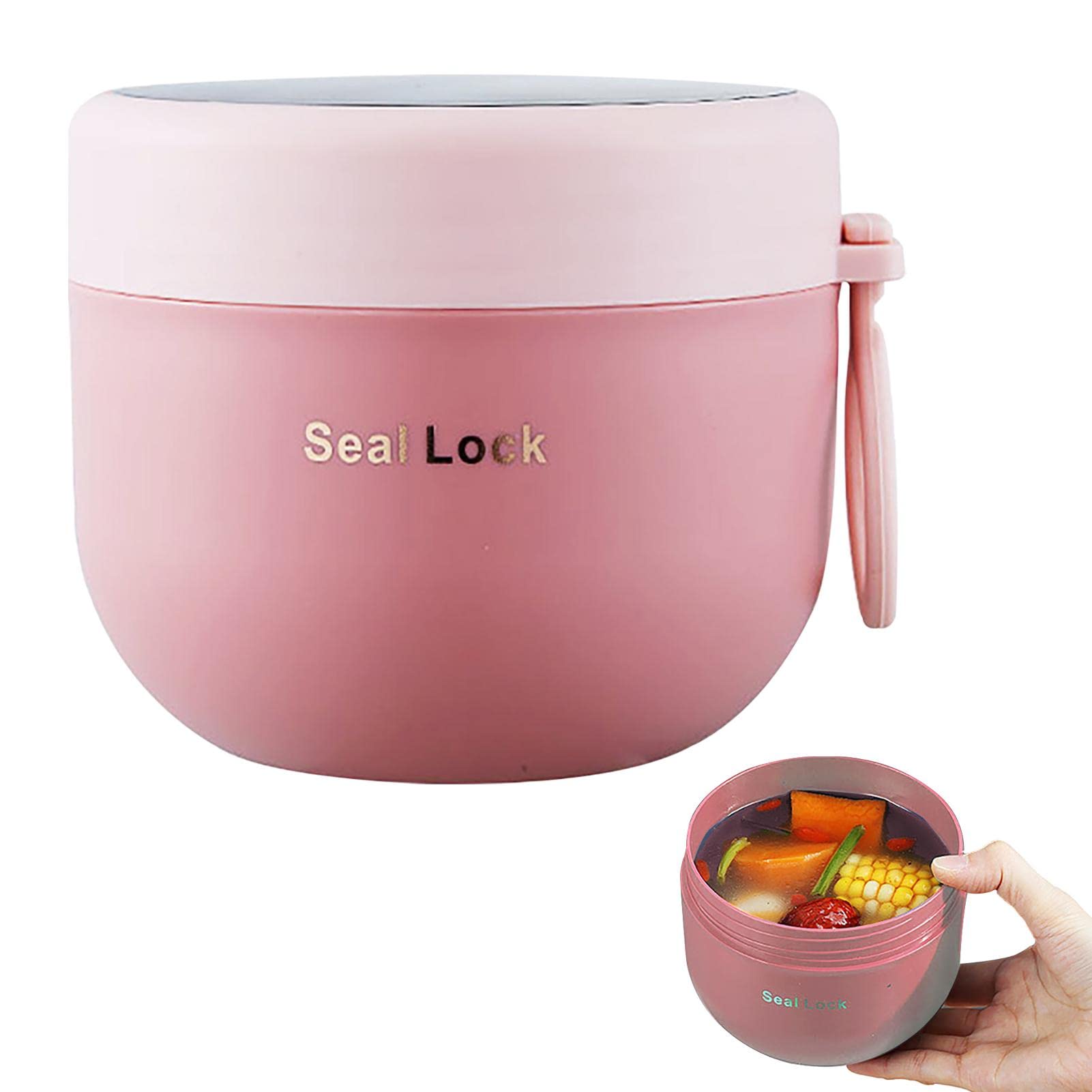 Lam-lord Insulated Bento, 600ml Leakproof Lunch Box Sandwich Salad Porridge Containers with Stainless Steel Inner, Safe Soup Cup Bento Box For Office School (Pink)