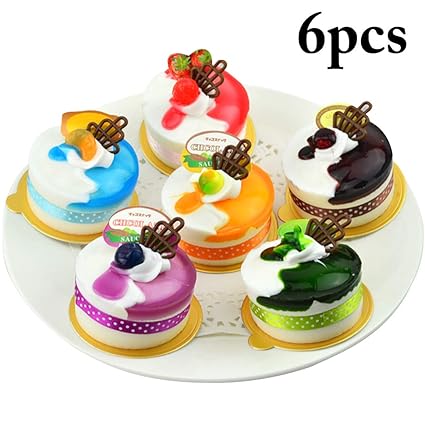 Coxeer 6PCS Artificial Cake for Display Realistic Pretend Play Fridge Magnet Cake Food Toy