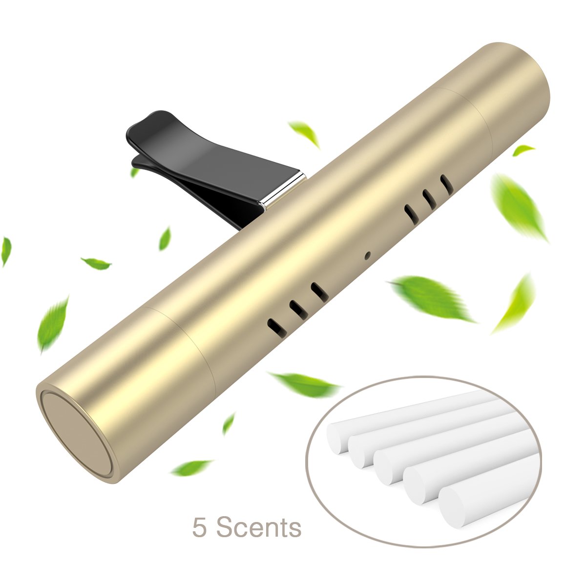 Auto Lufterfrischer, Aromatherapie Luftreiniger, Aromatherapie Diffusor - Orime Auto Mini Ionisator mit 5 Düften für Fahrzeug-Schlafzimmer Büro Reisen – Geburtstagsgeschenk - Valentinsgeschenk - Geschenk für frauen （Gold）