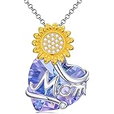 Midari Christmas Gift Heart Crystal Necklace Sterling Silver Rose/Sunflower Necklace Floral Pendant I Love You Mom Jewelry Mothers Day Birthday Xmas Jewelry Gifts for Women from Family Stocking Stuffers